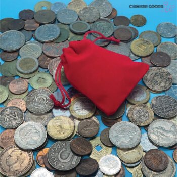 10 Piece Mixed World Coins Set with Red Drawstring Pouch
