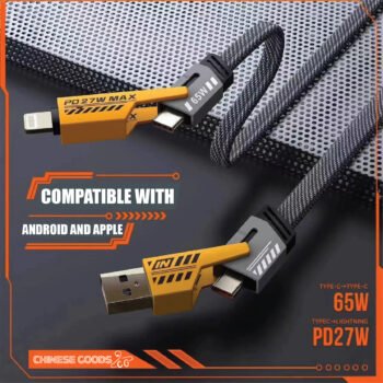 Data Cable 2 in 2 Super Fast Charging PD27W Charging Type C 65W 4 in 1 Fast Charging Cable. 1 Meter