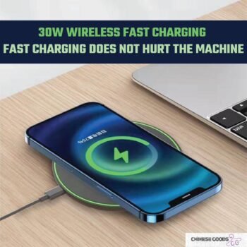 Maximum 30W Capacity Wireless charging pad with USB To type C fast charging Cable, for all wireless supported phone like iPhone, Samsung, Xiaomi etc