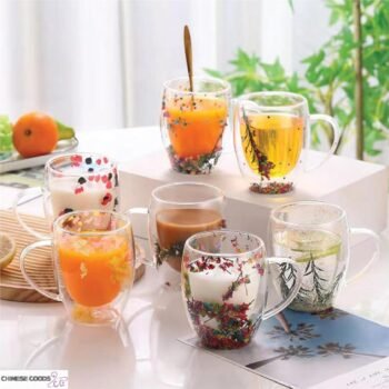 Cross-border double-layer dried flower glass cup. real flower high temperature resistant glass